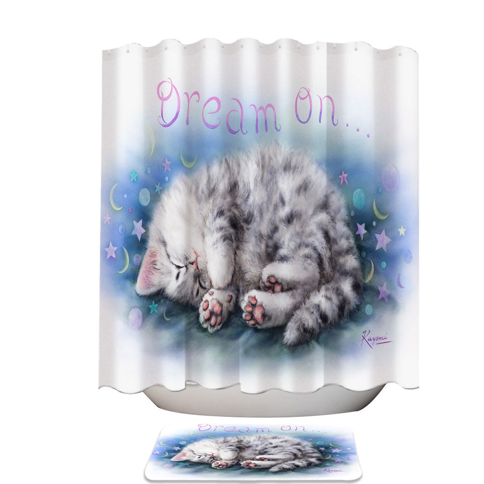 Sweet Shower Curtains of Sleeping Grey Kitten Cat Art