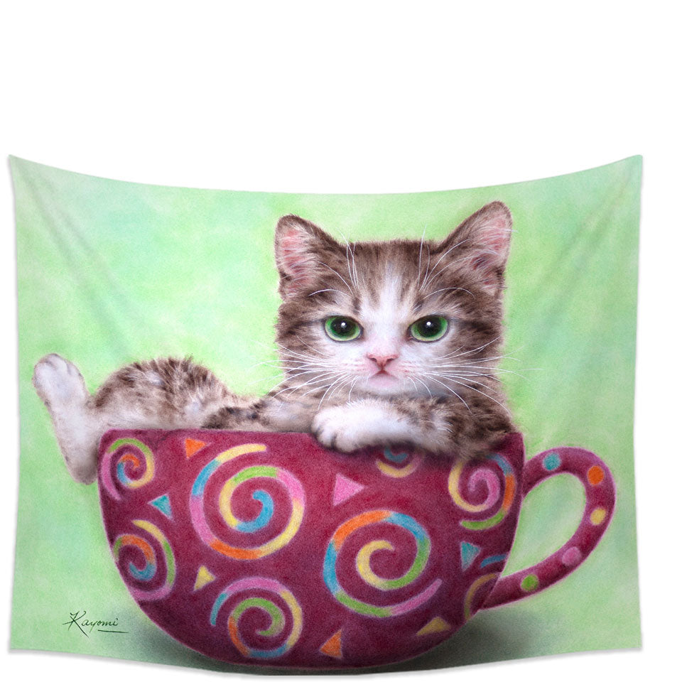 Sweet Tapestry Wall Decor Cat Art Drawings the Cute Cup Kitty