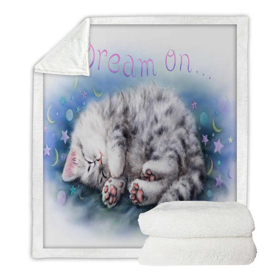 Sweet Throw Blanket with Sleeping Grey Kitten Cat Art