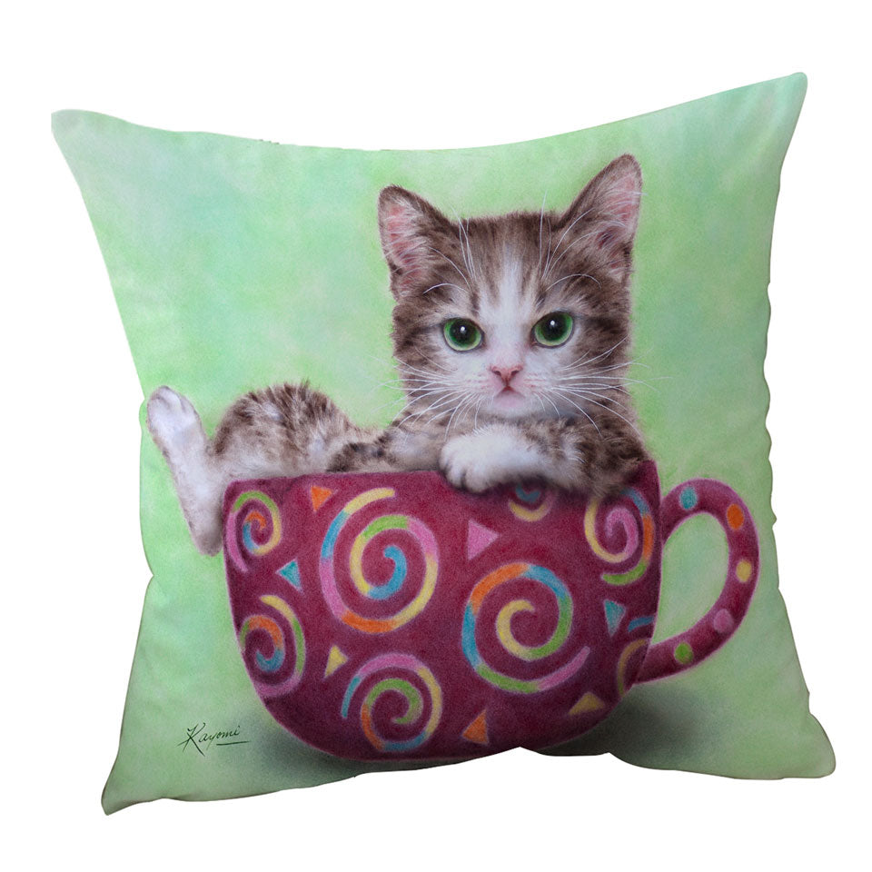 Sweet Throw Pillow Cat Art Drawings the Cute Cup Kitty