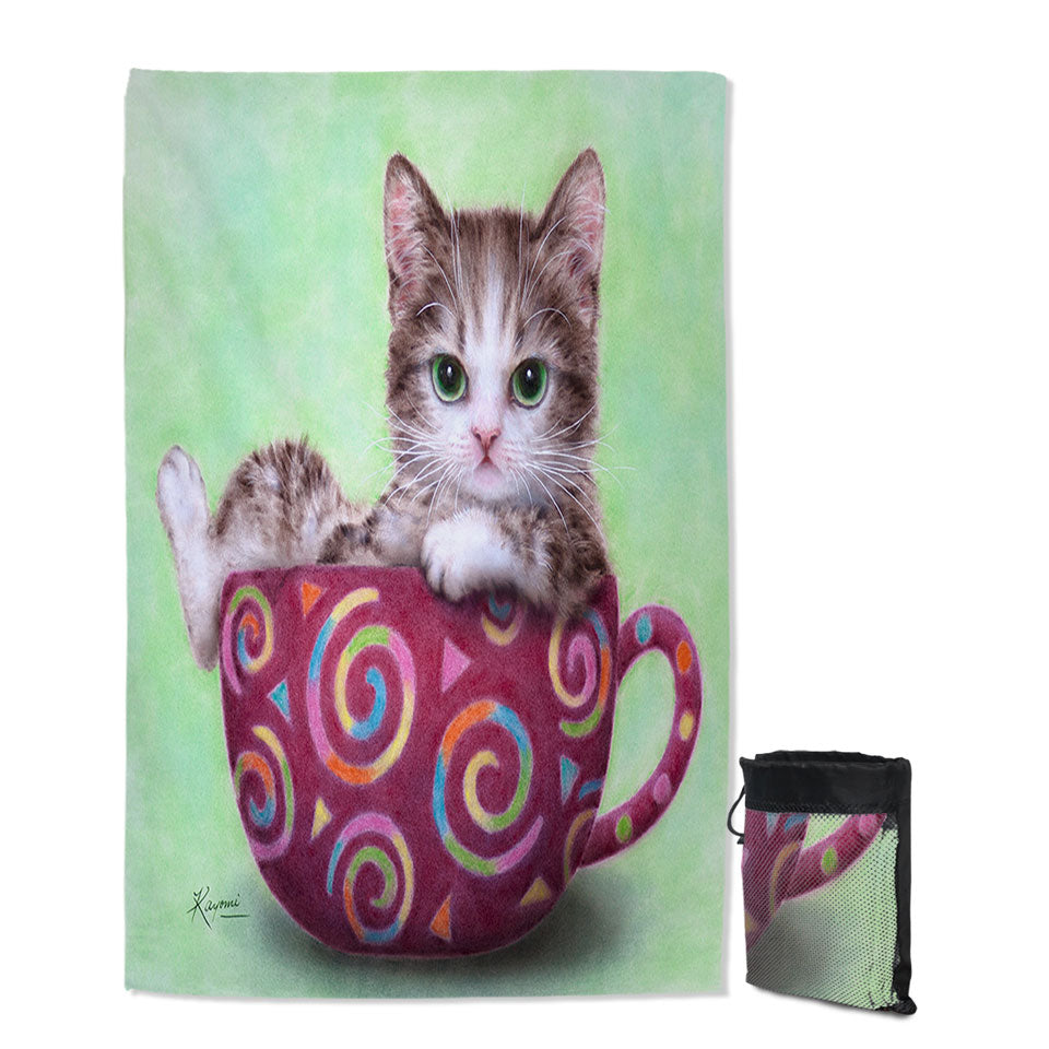Sweet Travel Beach Towel Cat Art Drawings the Cute Cup Kitty