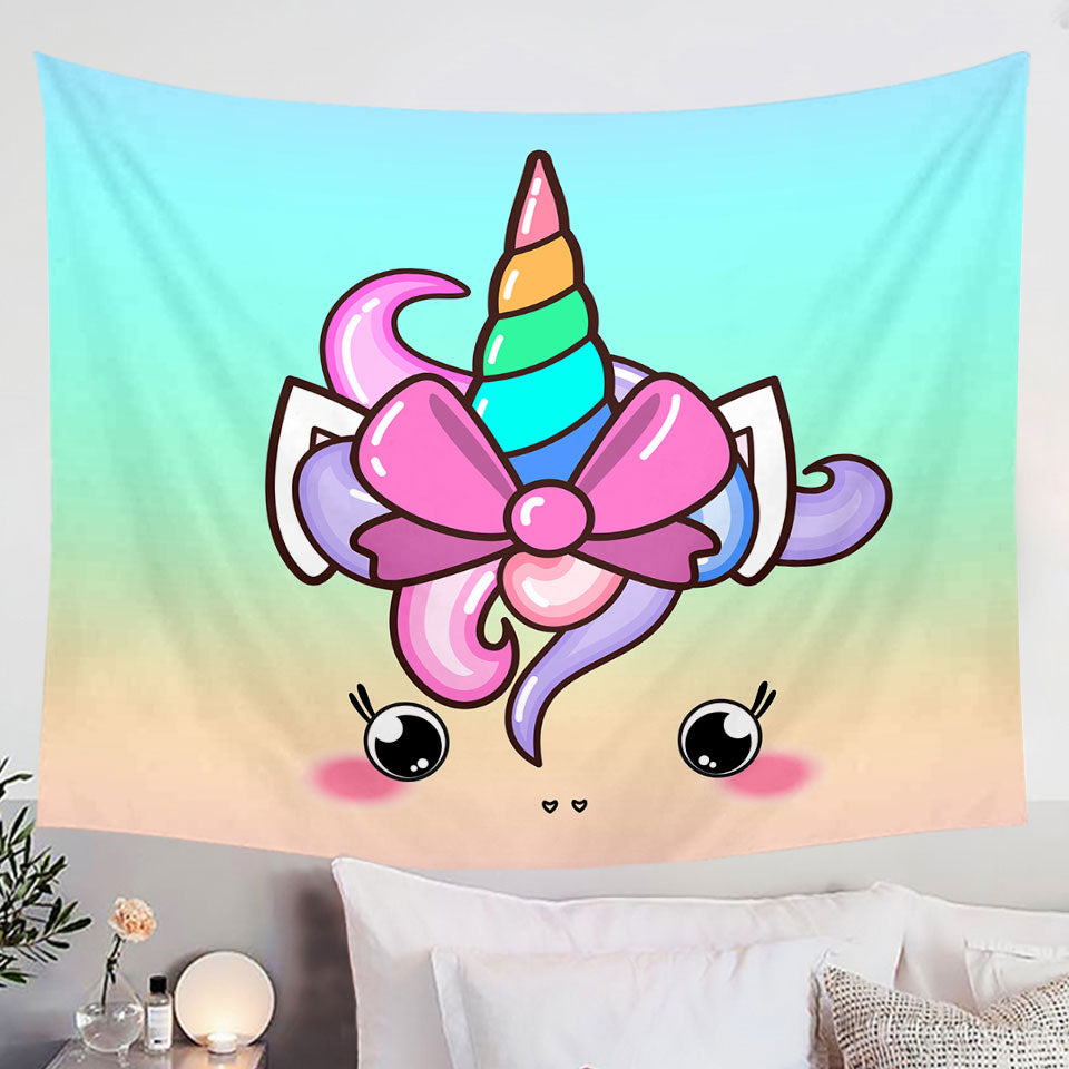 Sweet Unicorn Face Wall Decor Tapestry For Kids