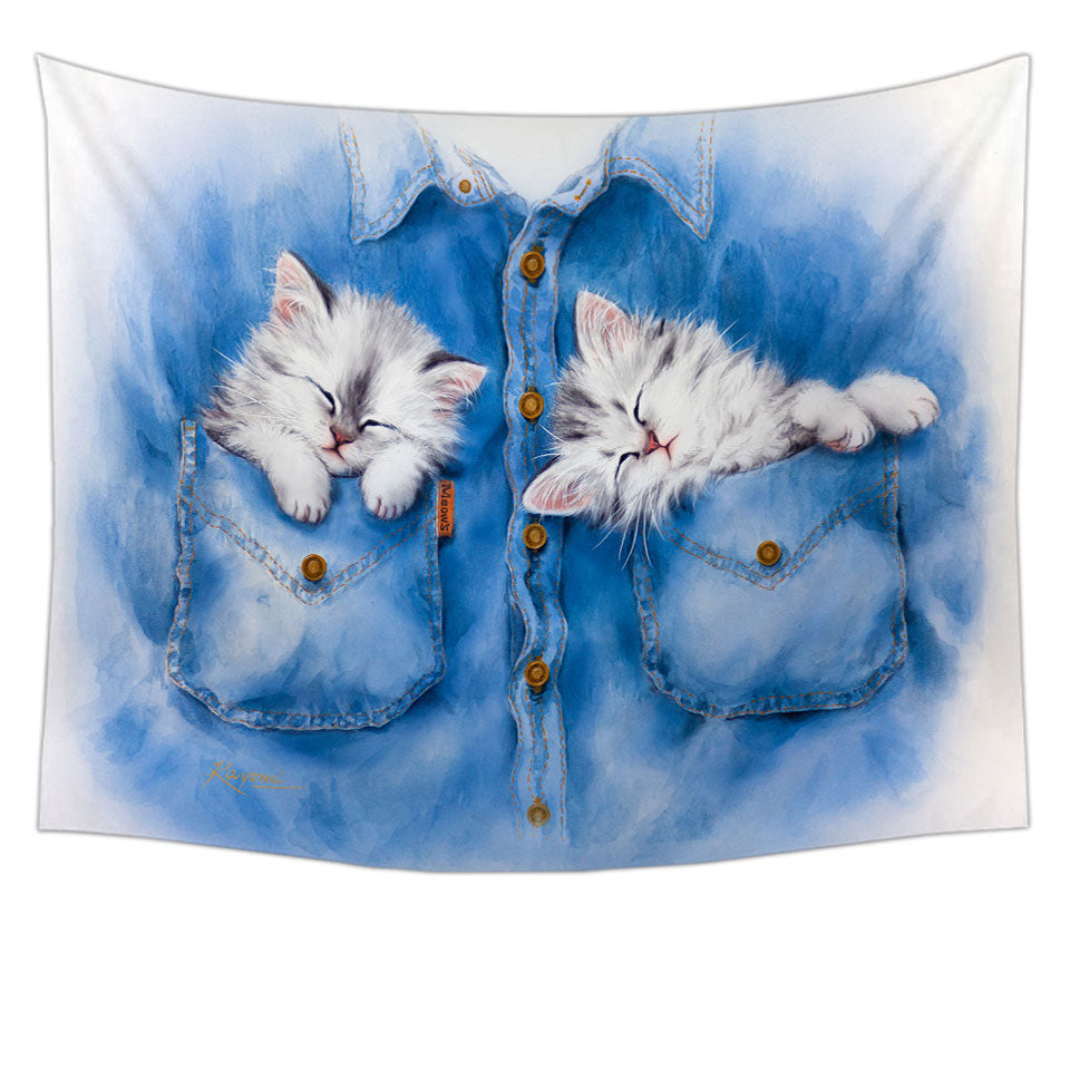 Sweet Wall Decor Dreams Cute Funny Sleeping Grey Kittens Tapestry Prints