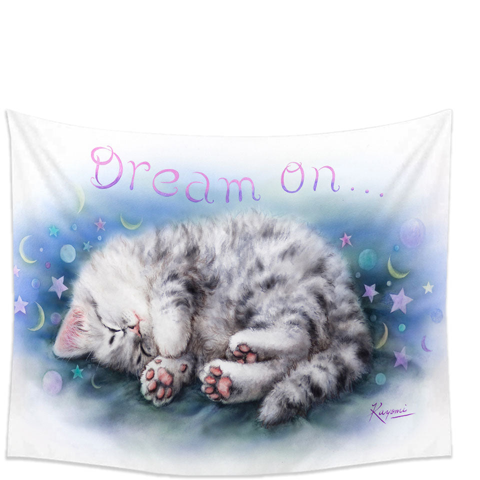 Sweet Wall Decor Sleeping Grey Kitten Cat Art Tapestry