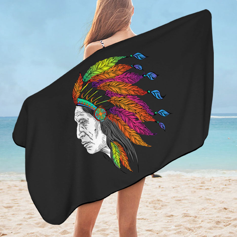 Swims Towel of Colorful Feathers on a Tough Native American Chief