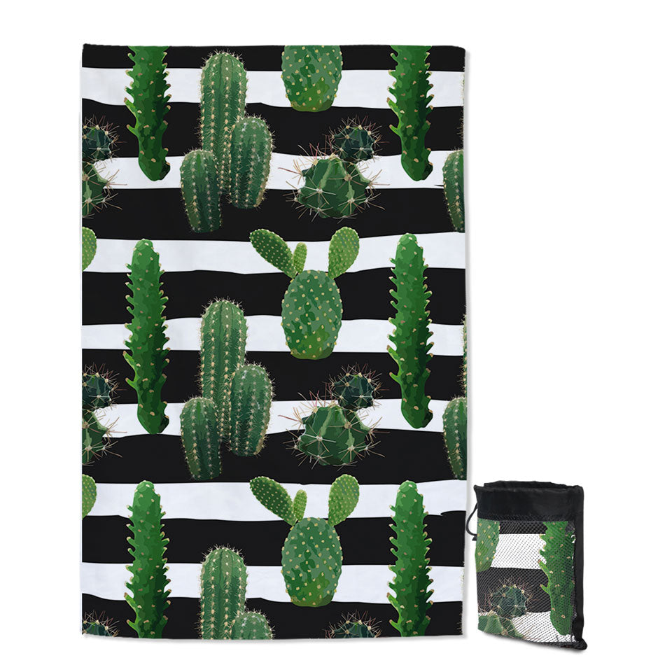 Swims Towel with Cactus over Black and White Stripes