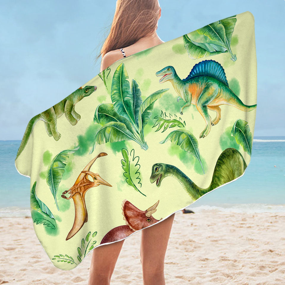 Swims Towel with Dinosaur Drawings for Kids