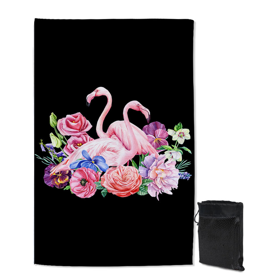 Swims Towel with Flamingos and Flowers over Black
