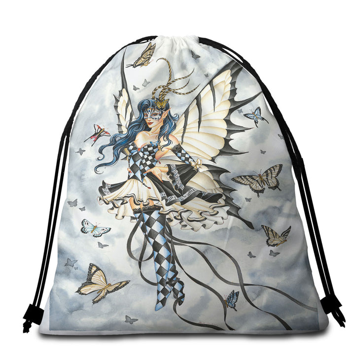 Symphony in Black and White Butterflies Fairy Girls Beach Towel Bags