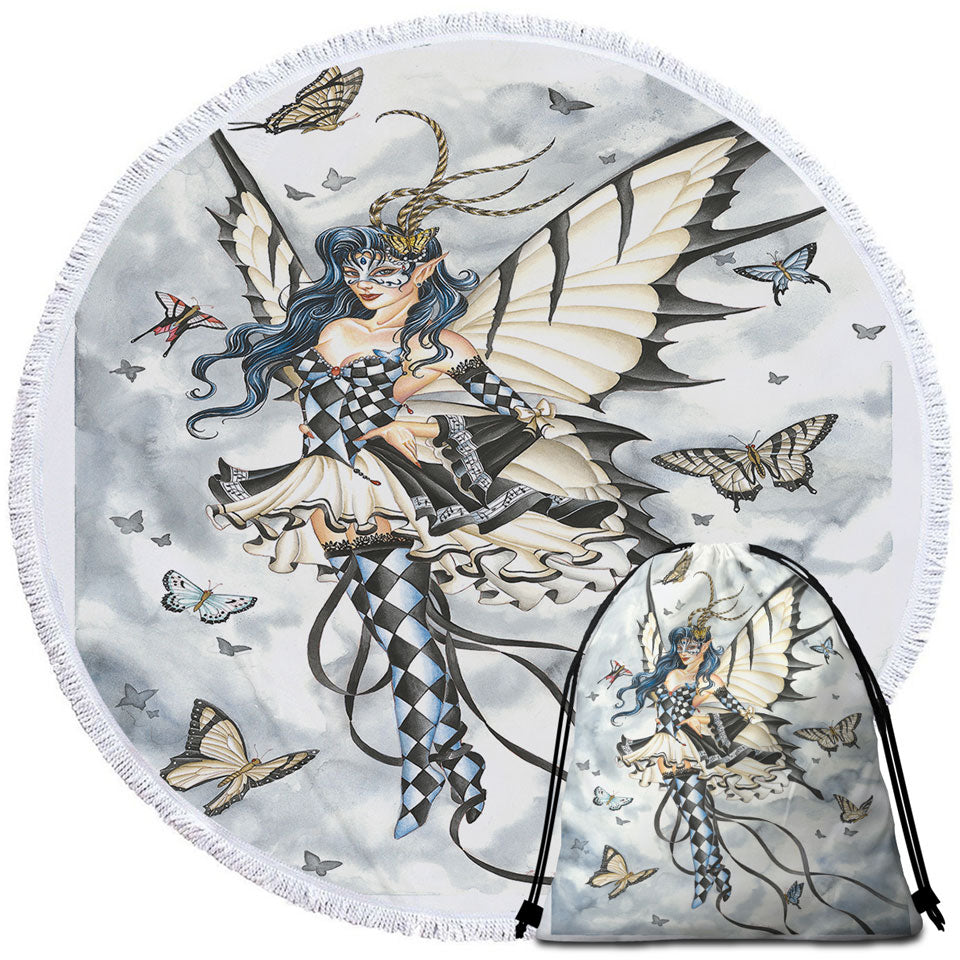 Symphony in Black and White Butterflies Fairy Girls Beach Towels for Travel