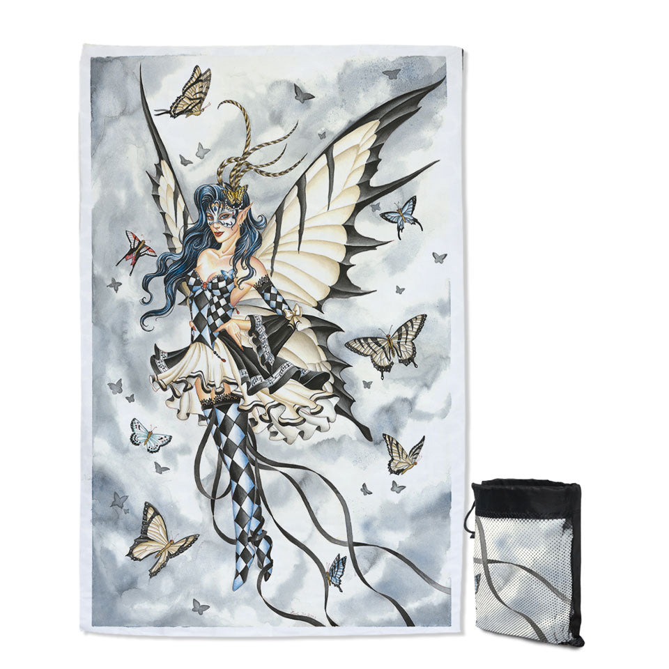 Symphony in Black and White Butterflies Fairy Girls Beach Towels