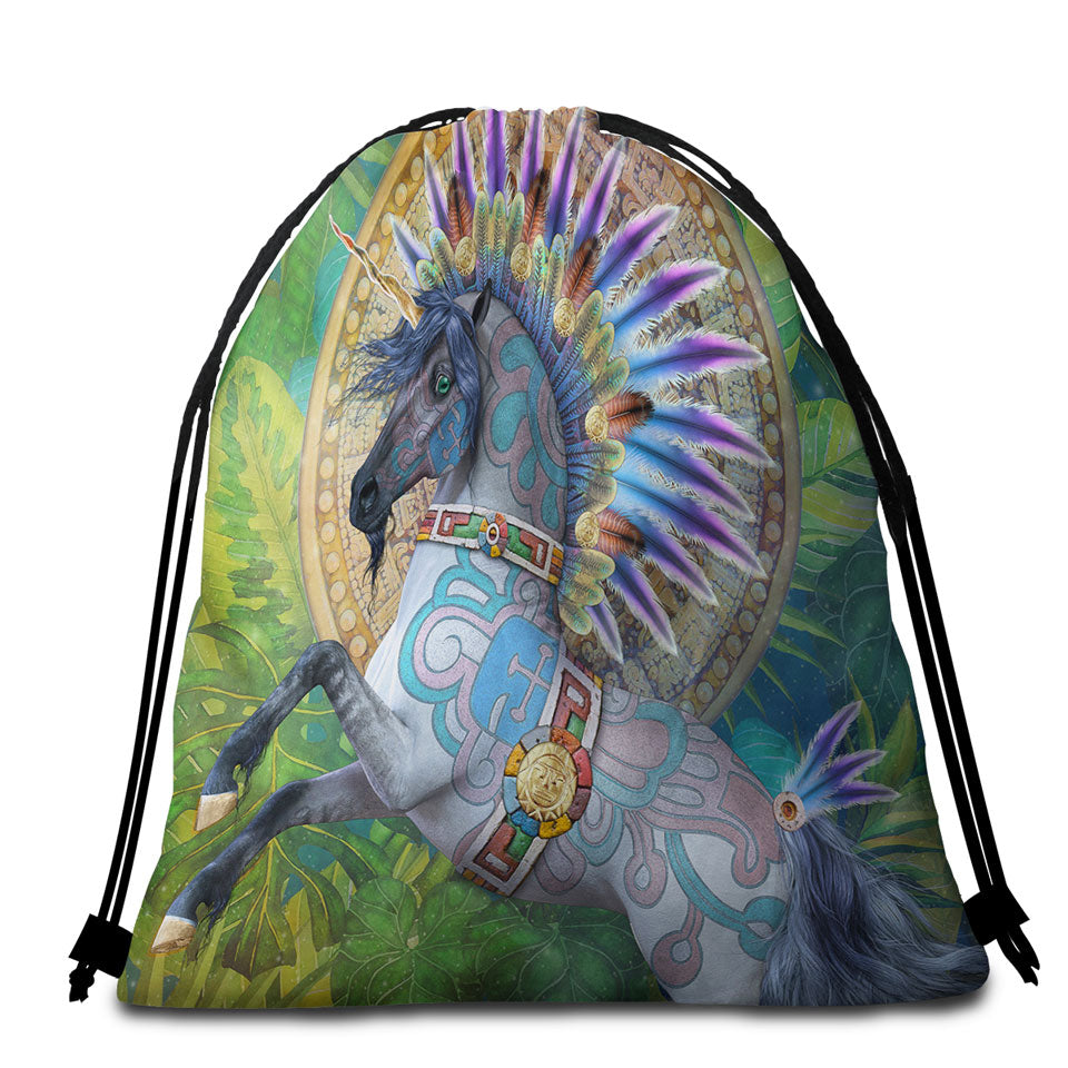 Taavii Tropical Colorful Native American Unicorn Beach Towel Bags