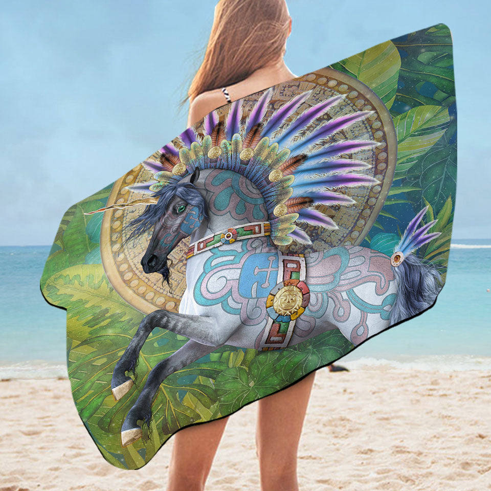 Taavii Tropical Colorful Native American Unicorn Beach Towel