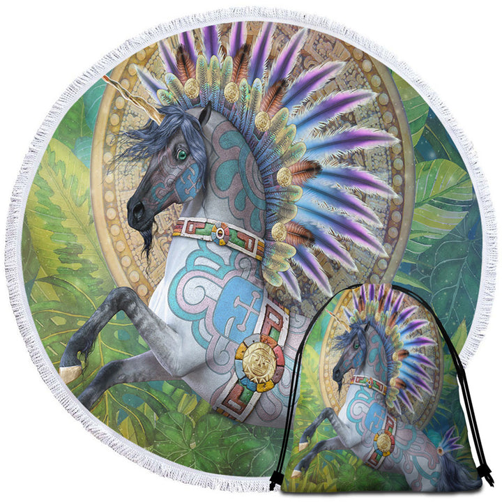 Taavii Tropical Colorful Native American Unicorn Travel Beach Towel