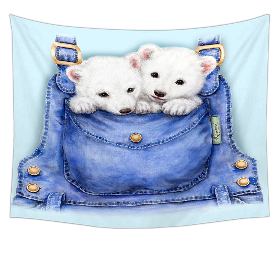Tapestries for Kids Cute Animal Drawings Pocket Polar Bears Wall Decor