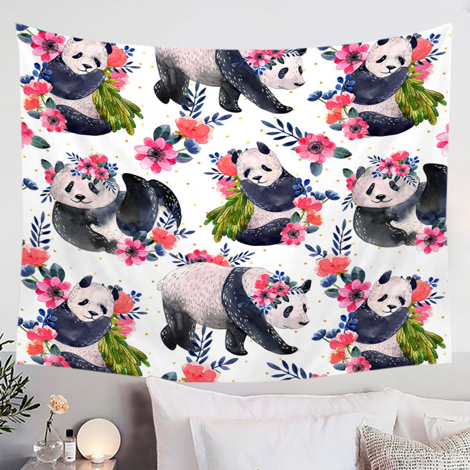 Tapestries with Floral Pandas