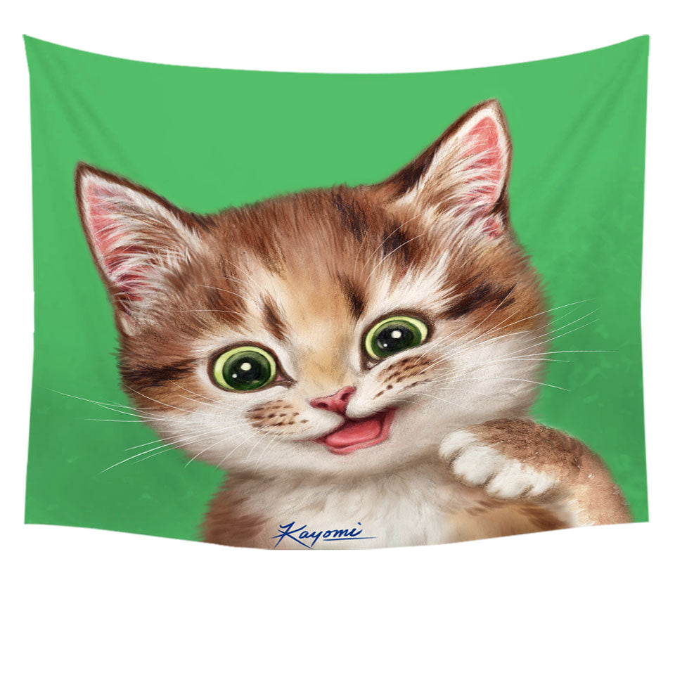 Tapestry Room Decor Childrens Print Cute Kitten Playful Cat