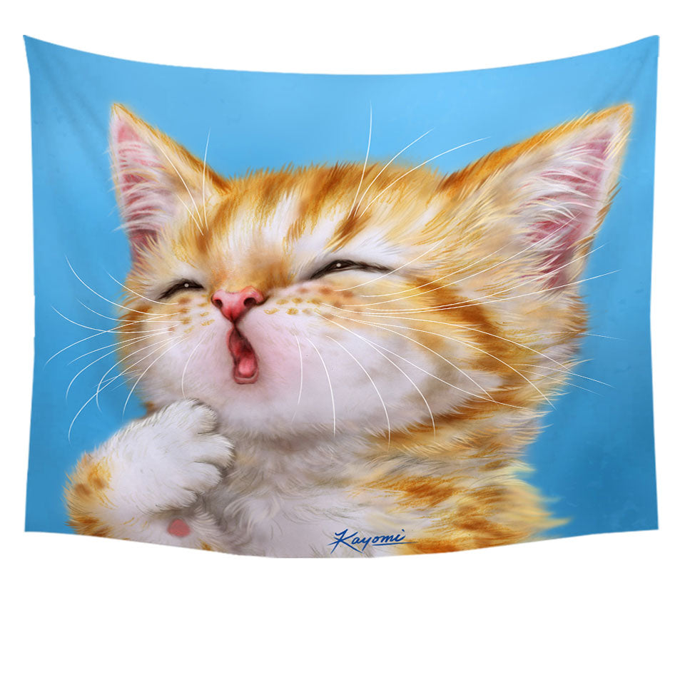 Tapestry Wall Decor Funny Cat Art Paintings Yawning Ginger Kitten