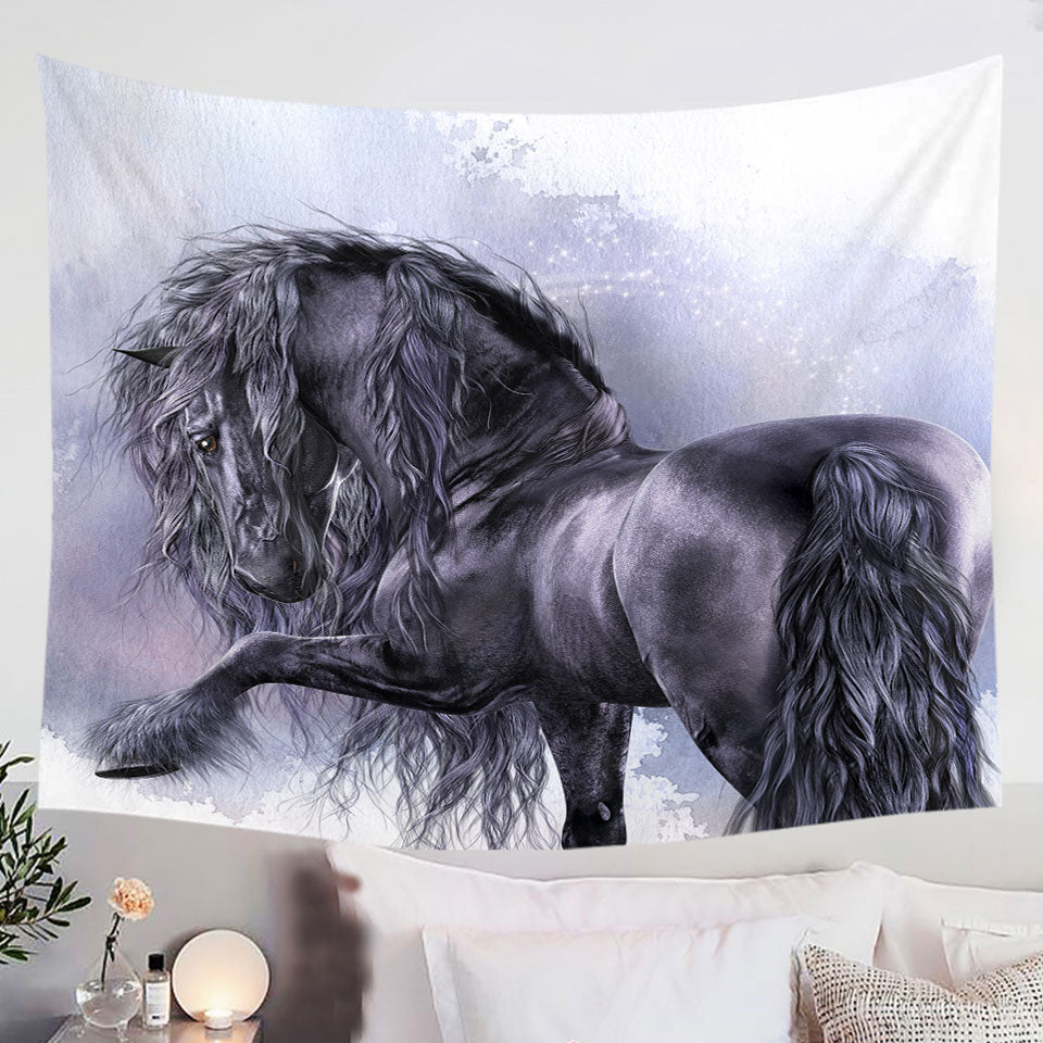 Tapestry-Wall-Decor-with-Honorable-Horse-the-Black-Pearl-Horses-Art