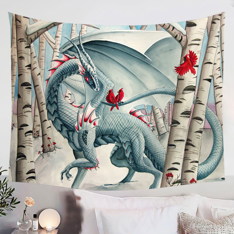 Tapestry-Wall-Hanging-Lady-of-the-Forest-Fantasy-Art-Dragon-Painting