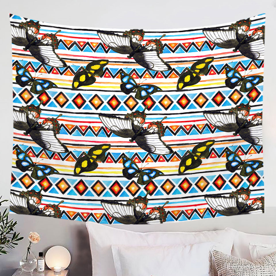 Tapestry Wall Hanging with Aztec Pattern and Butterflies