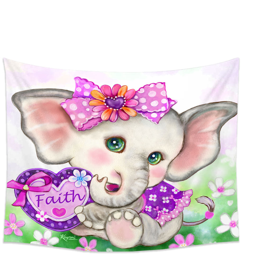 Tapestry for Kids Inspiring Design Cute Girly Elephant