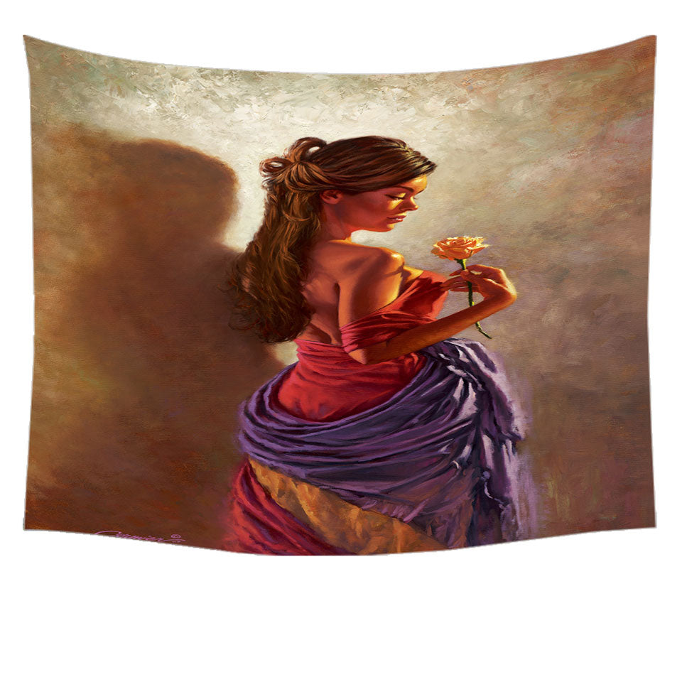 Tapestry with Beautiful Spanish Woman and Rose