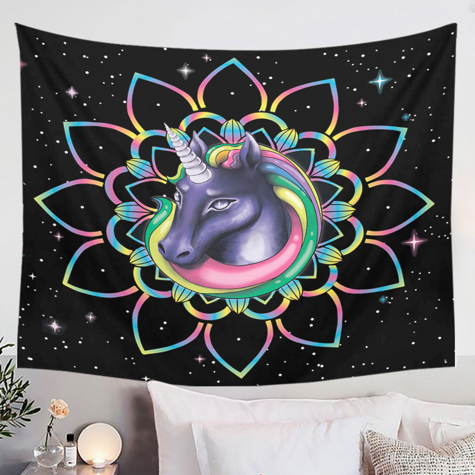 Tapestry with Mandala Unicorn in Space