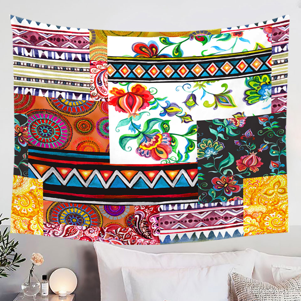 Tapestry with Mandalas and Flowers Cool Messy Design