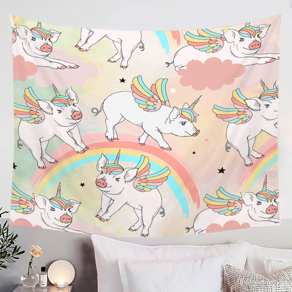 Tapestry with Rainbow Unicorn Pigs
