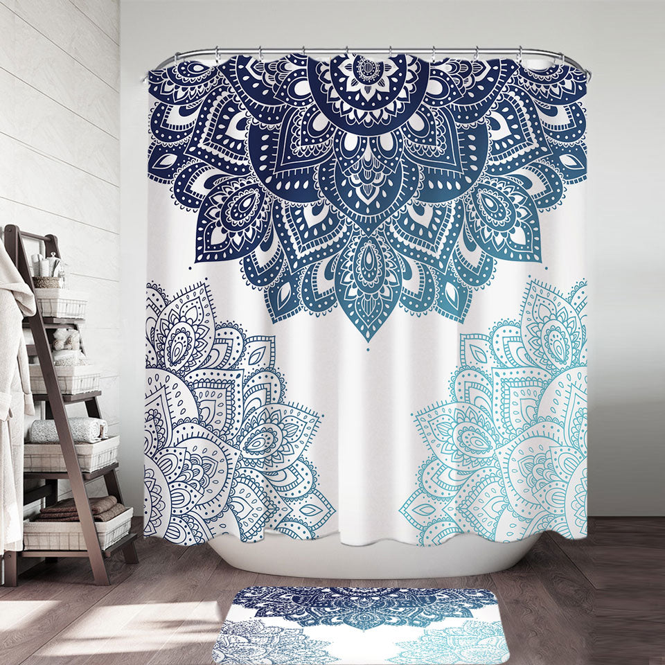 Teal Blue Mandala Shower Curtains