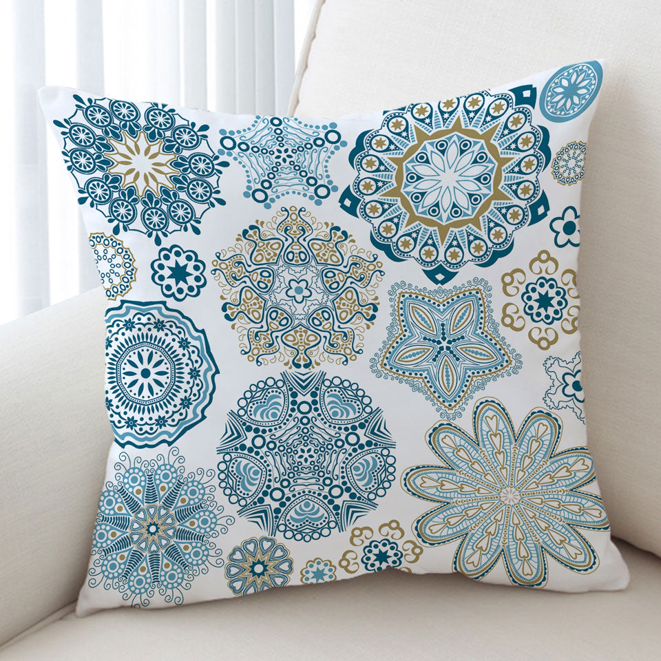 Teal Blue and Turquoise Mandalas Cushion