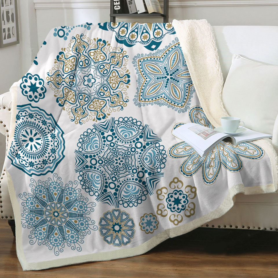 Teal Blue and Turquoise Mandalas Fleece Blanket