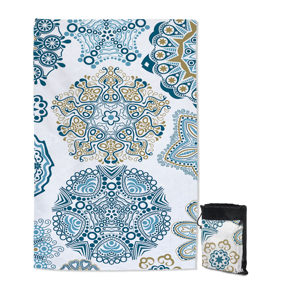 Teal Blue and Turquoise Mandalas Quick Dry Beach Towel