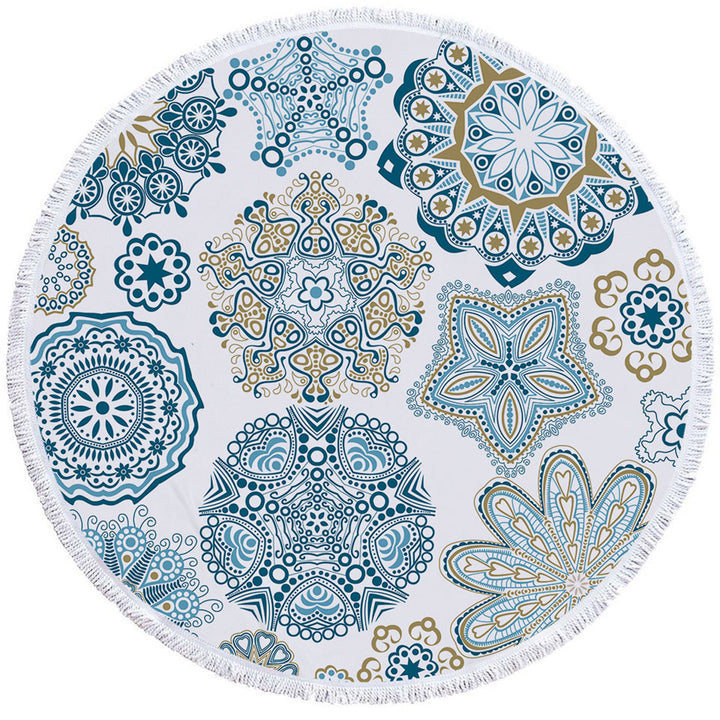 Teal Blue and Turquoise Mandalas Round Towel and Bag