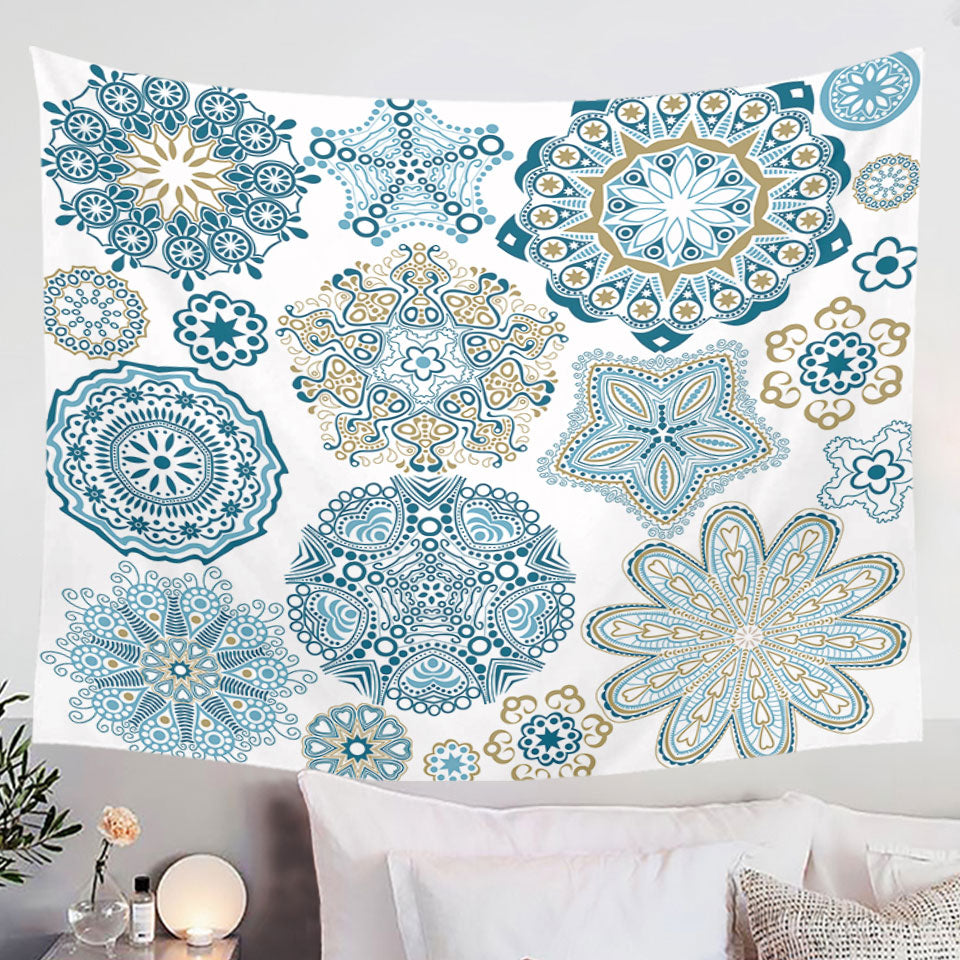 Teal Blue and Turquoise Mandalas Tapestry