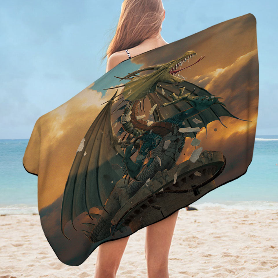 The Awakening Cool Fantasy Dragon Beach Towels