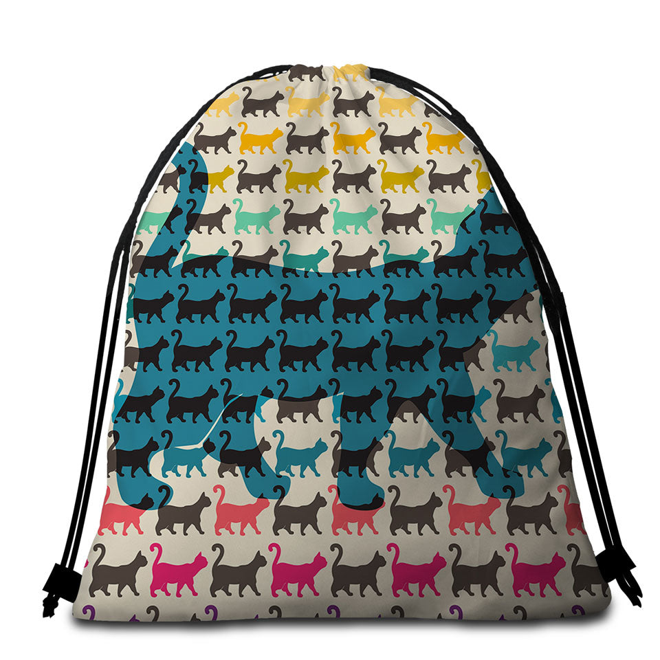 The Cat Multi Colored Cat Beach Towel Bags
