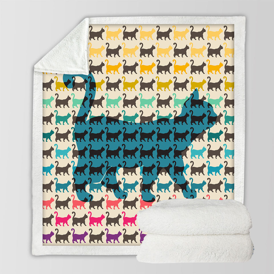 The Cat Multi Colored Cat Sherpa Blanket