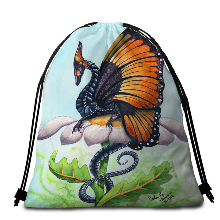 The Monarch Fantasy Art Dragon Sits on Flower Nice Beach Towel Bag