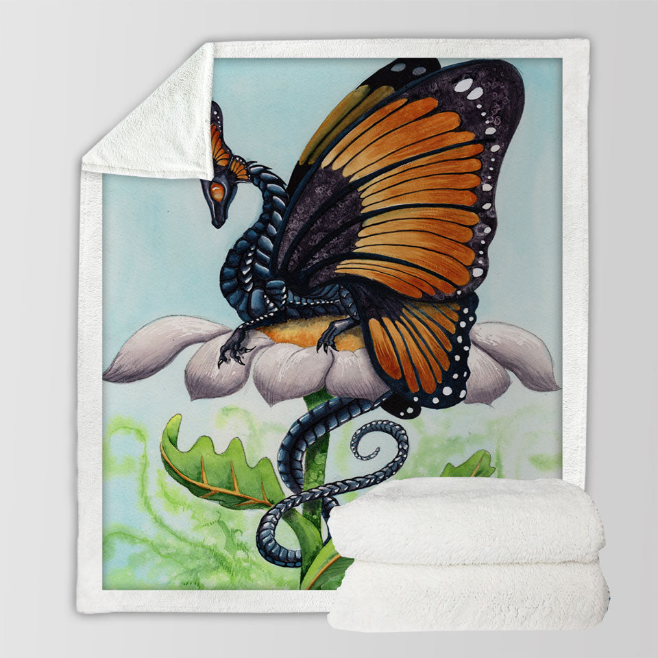 products/The-Monarch-Fantasy-Art-Dragon-Sits-on-Flower-Sherpa-Blanket