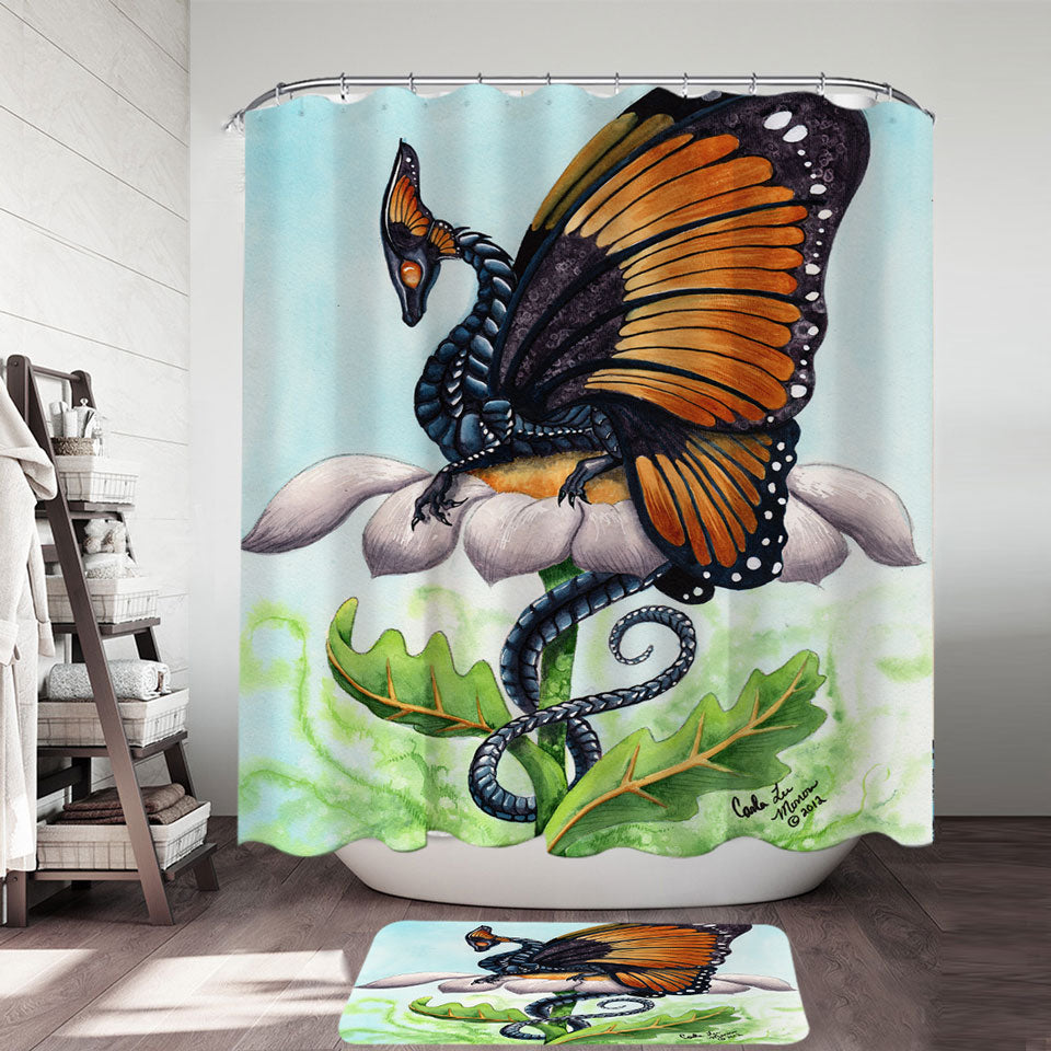 The Monarch Fantasy Art Dragon Sits on Flower Shower Curtain