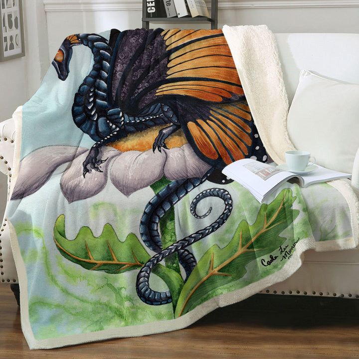 products/The-Monarch-Fantasy-Art-Dragon-Sits-on-Flower-Throw-Blanket