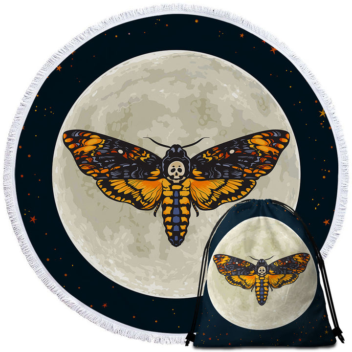 The Moon Death Moth Beach Towels