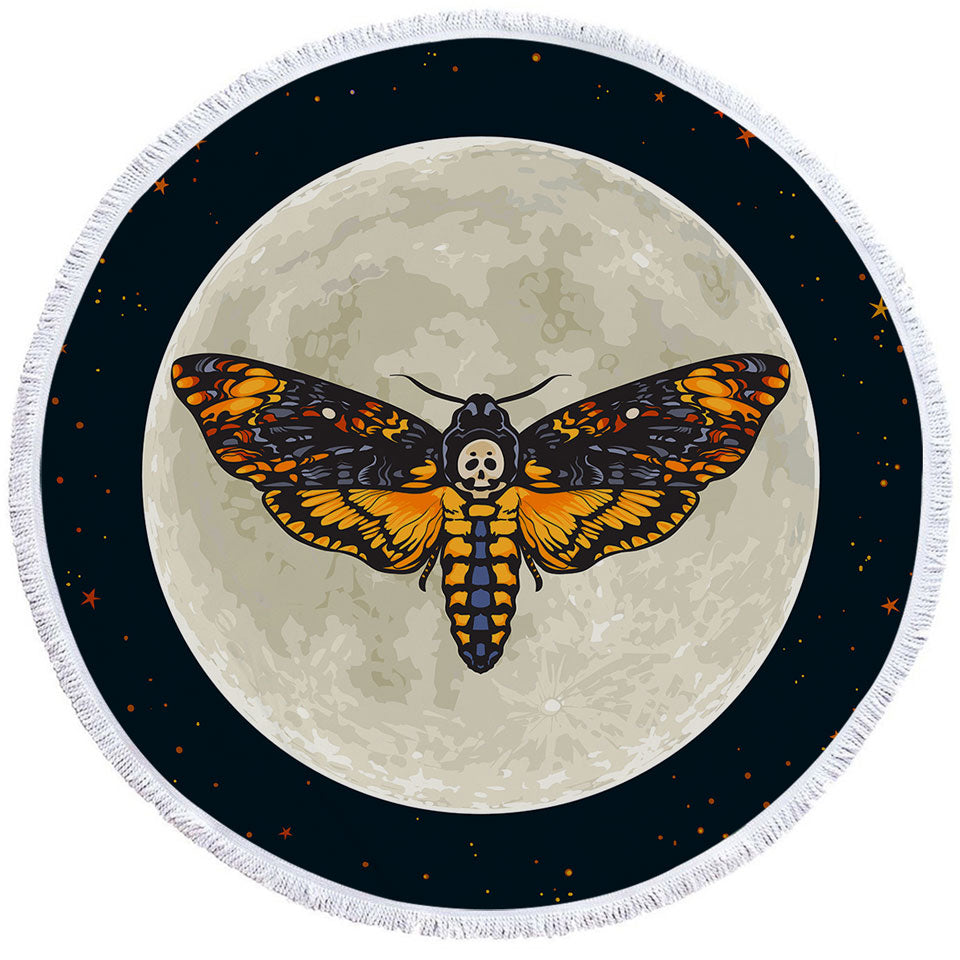 The Moon Death Moth Round Beach Towel