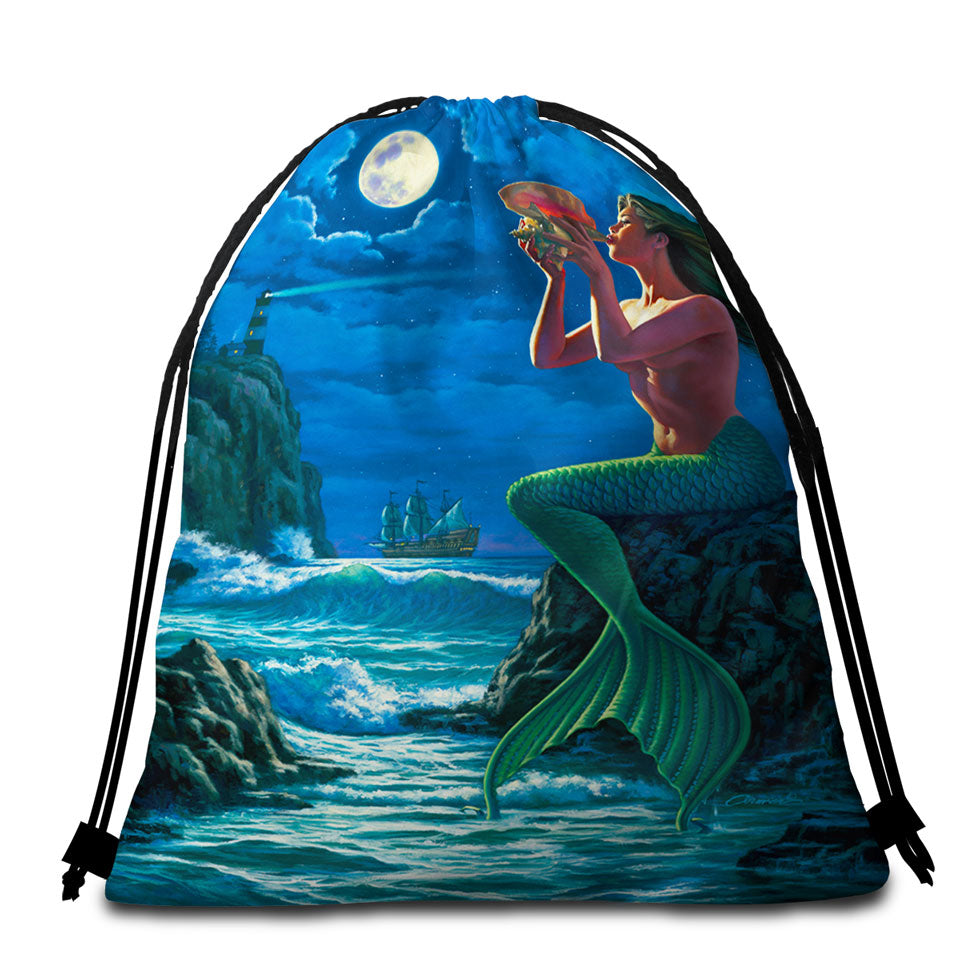 The Sounds of Night Coastal Mermaid Beach Towels and Bags Set