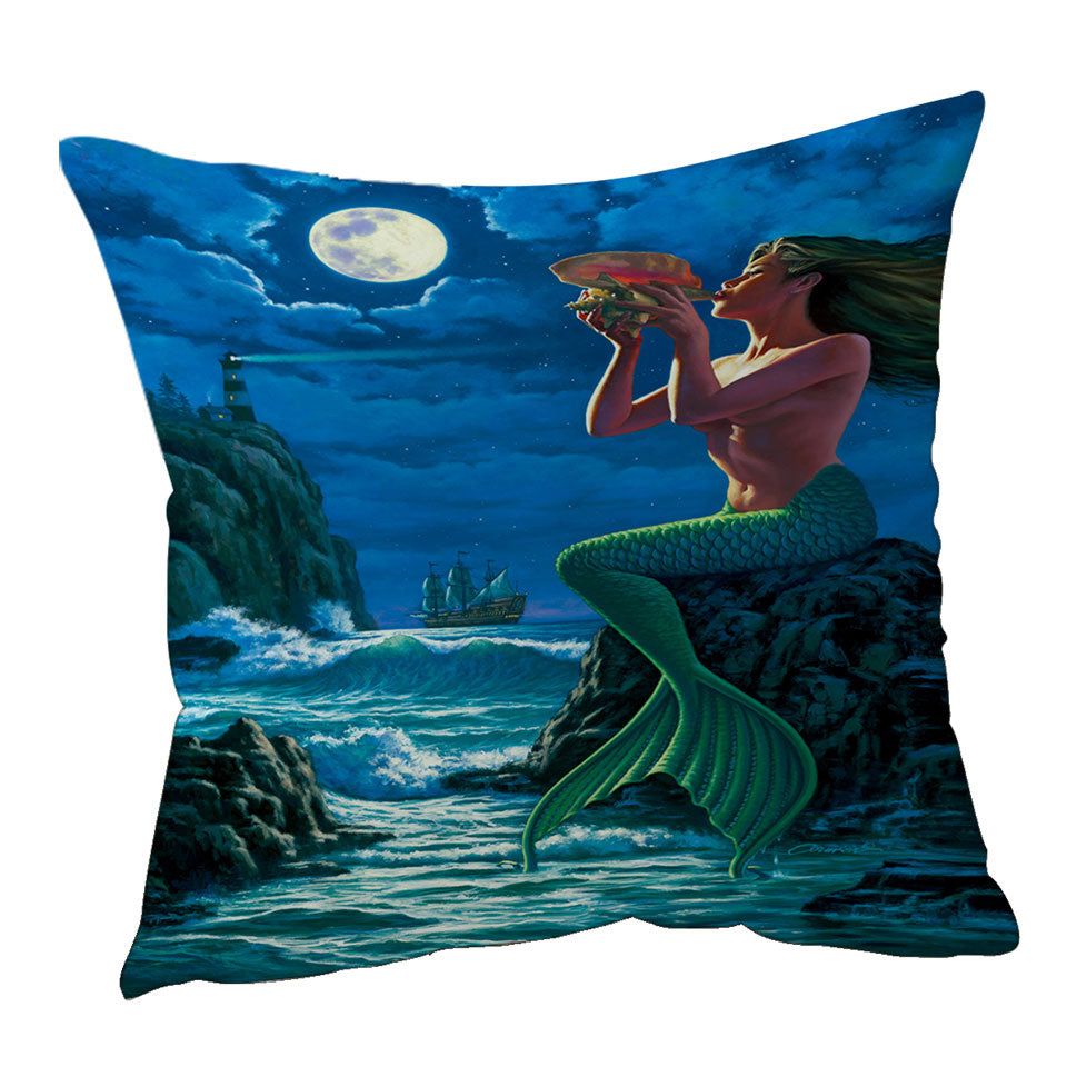 The Sounds of Night Coastal Mermaid Sofa Pillows