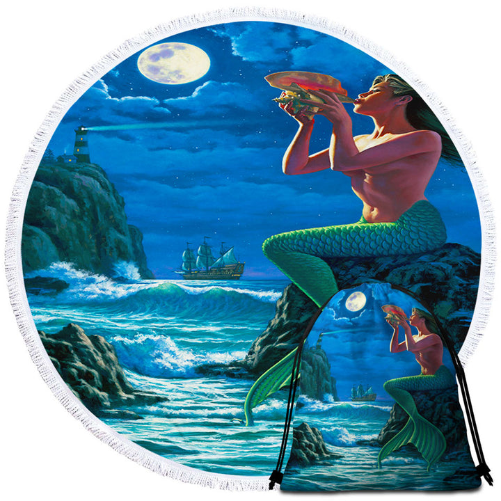 The Sounds of Night Coastal Mermaid Travel Beach Towel