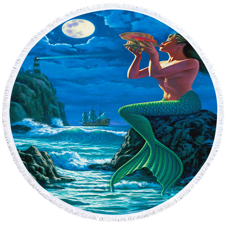 The Sounds of Night Coastal Mermaid Unique Beach Towels