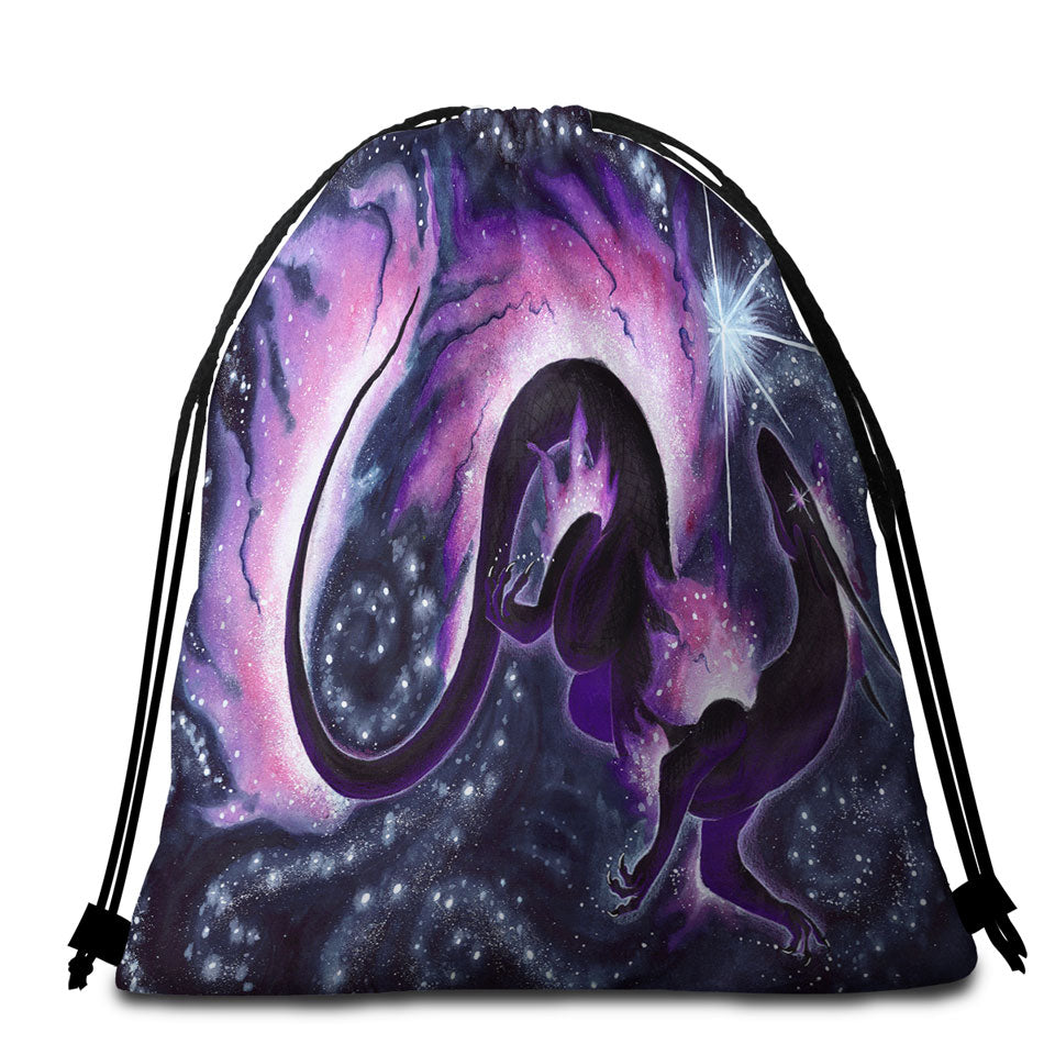 The Star Dancer Fantasy Art Purple Galaxy Beach Bag for Towel with Dragon